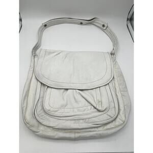Vintage White Faux Leather Adjustable Snap Strap Messenger Bag Made In Lebanon